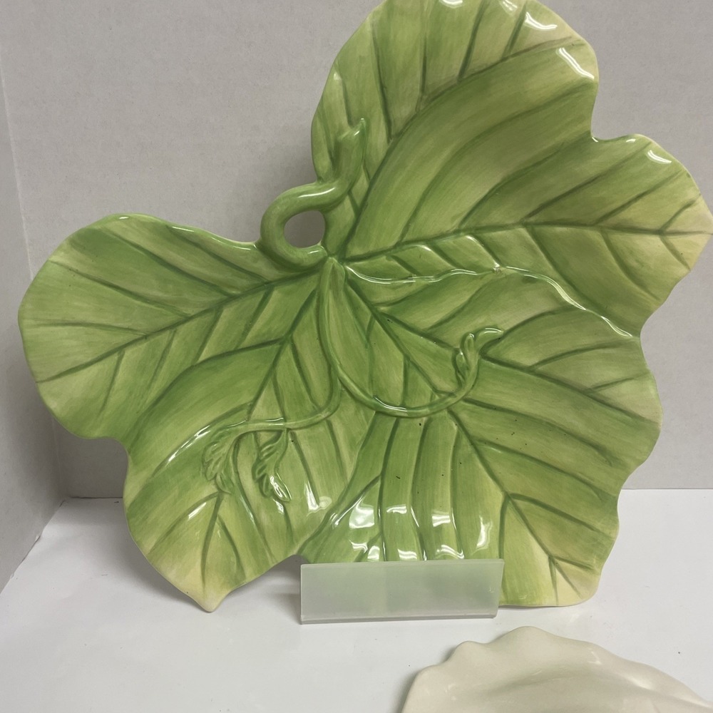 Fitz and Floyd Classics Green Leaf Plates Set of 2 Ceramic Hand Crafted 9 Inch - Picture 6 of 6